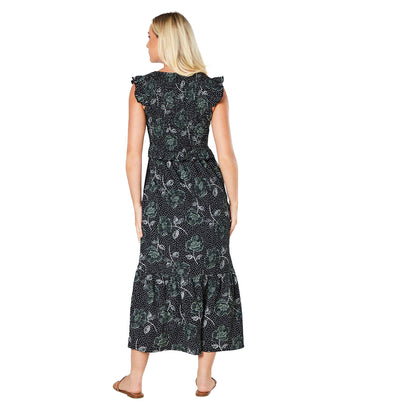 Black-White - Back - Dorothy Perkins Womens-Ladies Floral Shirred Bodice Midi Dress