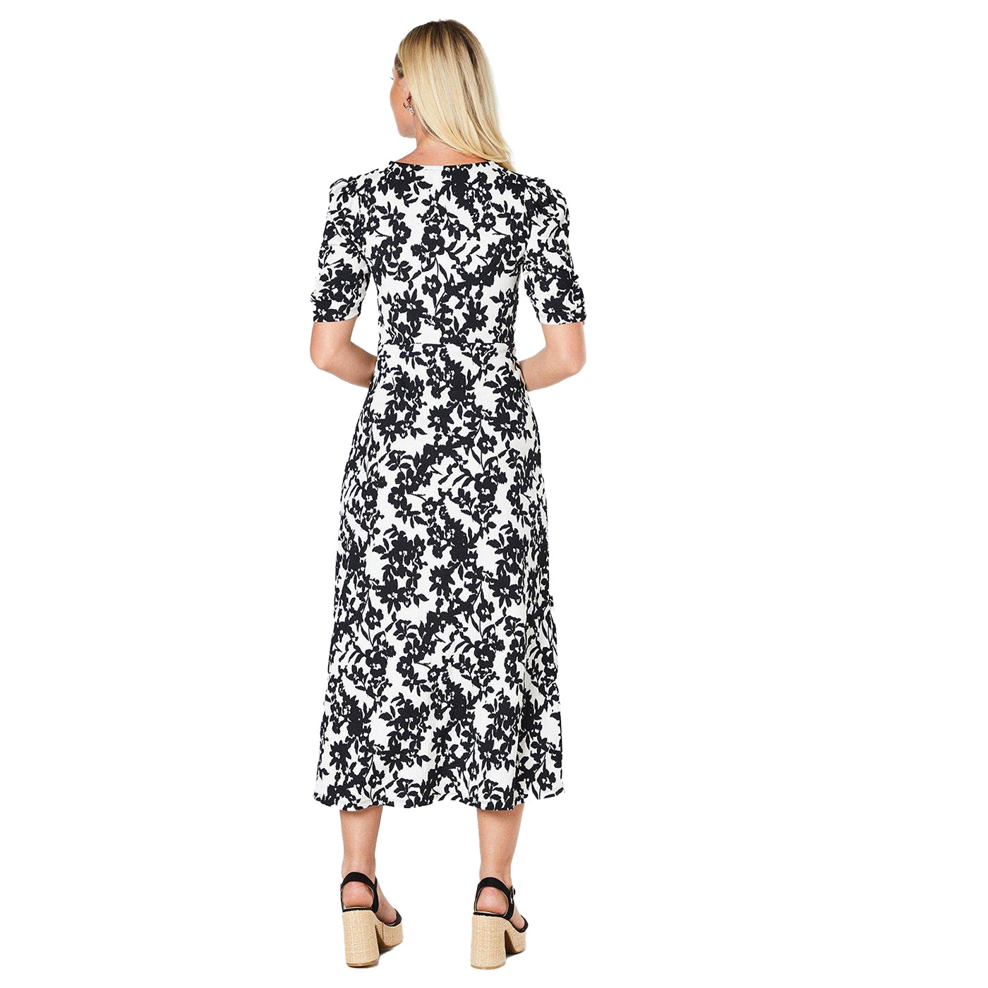 Monochrome - Back - Dorothy Perkins Womens-Ladies Ruched Front Puff Sleeve Midi Dress