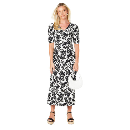 Monochrome - Front - Dorothy Perkins Womens-Ladies Ruched Front Puff Sleeve Midi Dress