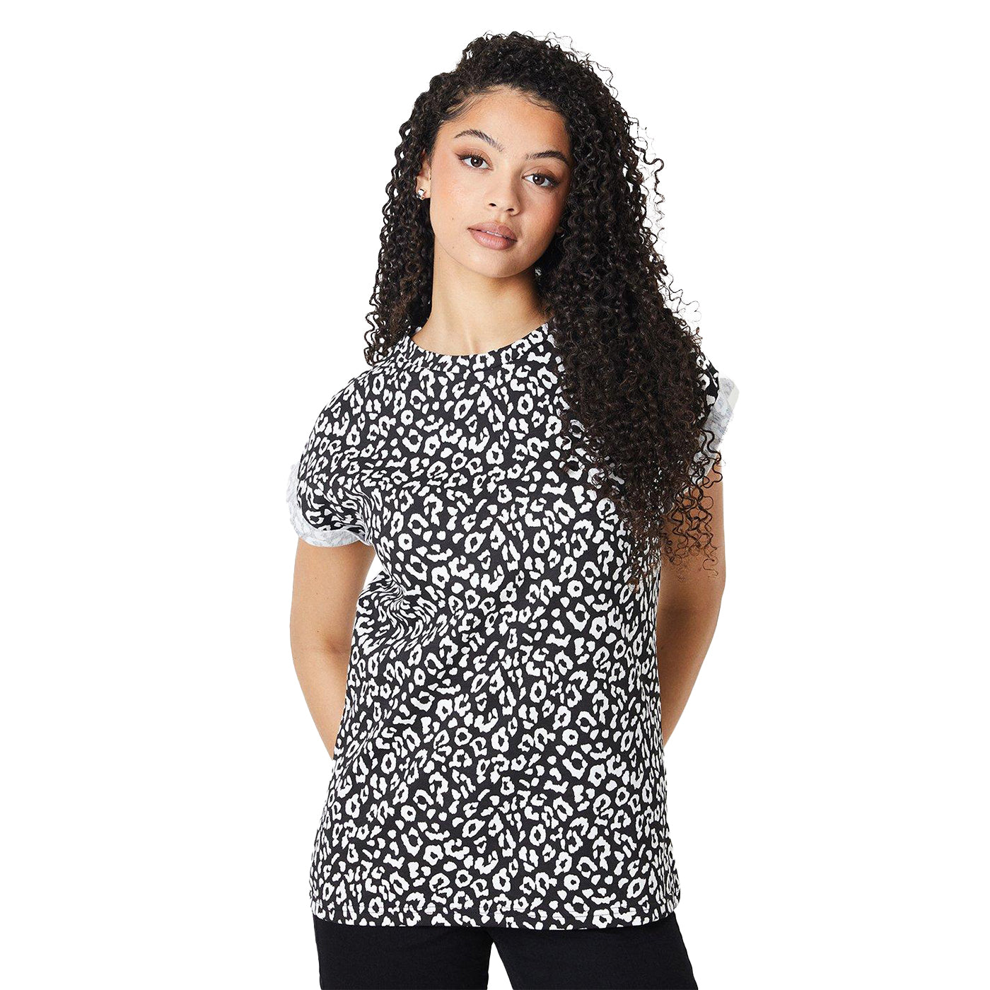 Black-White - Front - Dorothy Perkins Womens-Ladies Animal Print Cotton Tall T-Shirt