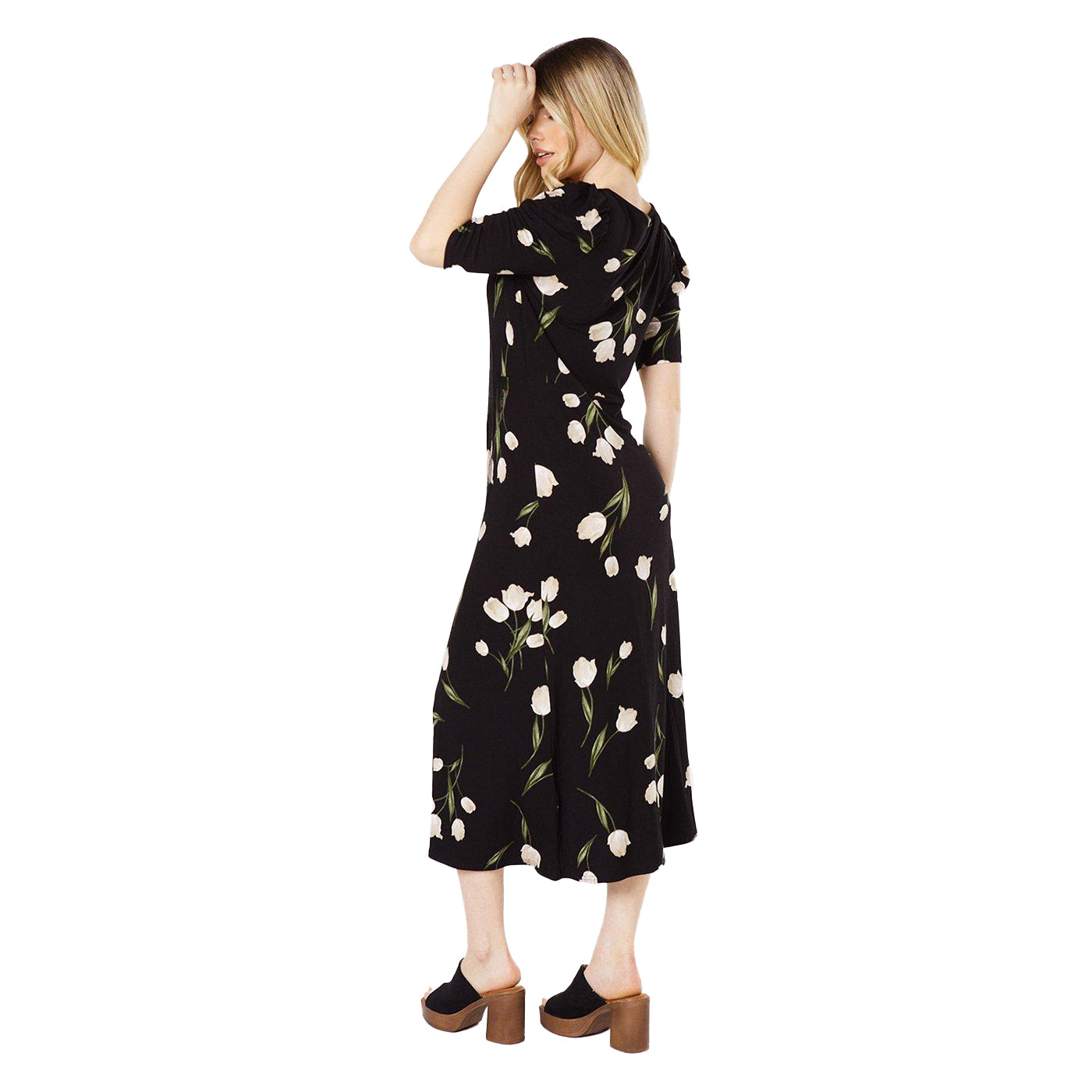 Black - Back - Dorothy Perkins Womens-Ladies Tulip V Neck Short-Sleeved Midi Dress