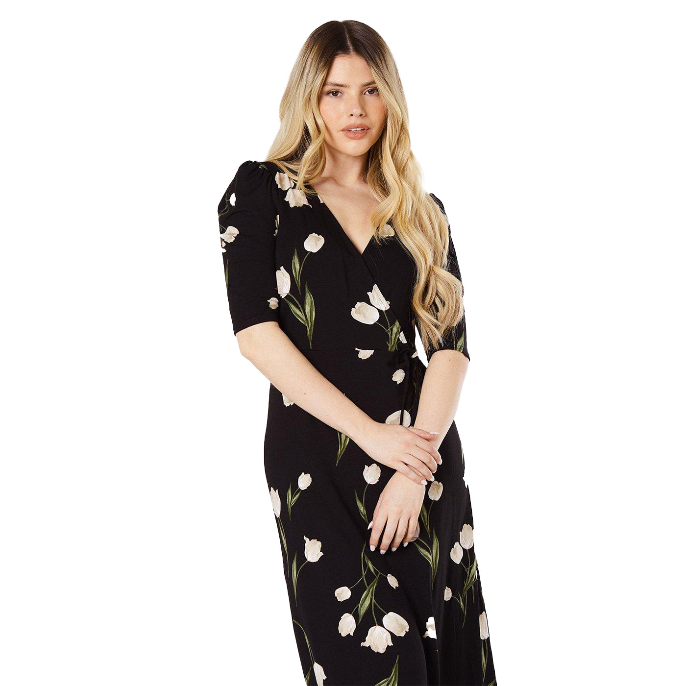 Black - Lifestyle - Dorothy Perkins Womens-Ladies Tulip V Neck Short-Sleeved Midi Dress