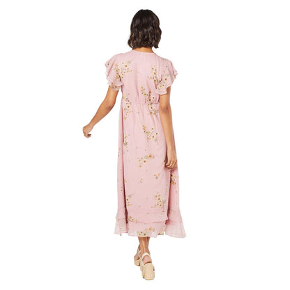 Pink - Back - Dorothy Perkins Womens-Ladies Chiffon Ruffles Midi Dress