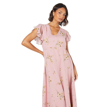 Pink - Side - Dorothy Perkins Womens-Ladies Chiffon Ruffles Midi Dress