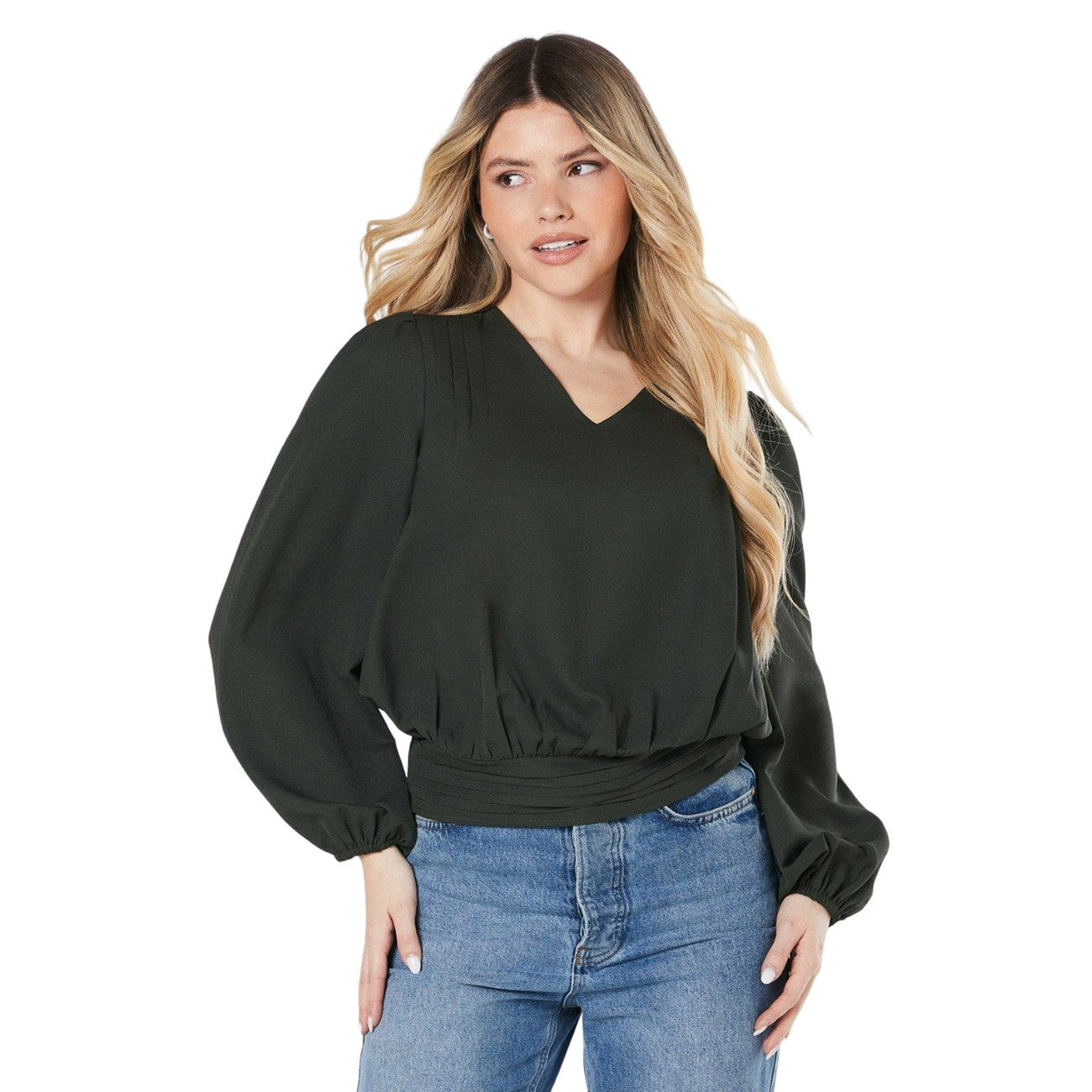 Khaki - Front - Dorothy Perkins Womens-Ladies Shirred V Neck Blouse