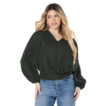Khaki - Front - Dorothy Perkins Womens-Ladies Shirred V Neck Blouse
