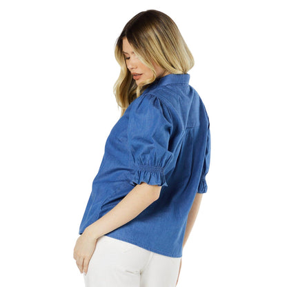 Blue - Back - Dorothy Perkins Womens-Ladies Shirred Cuff Short-Sleeved Shirt