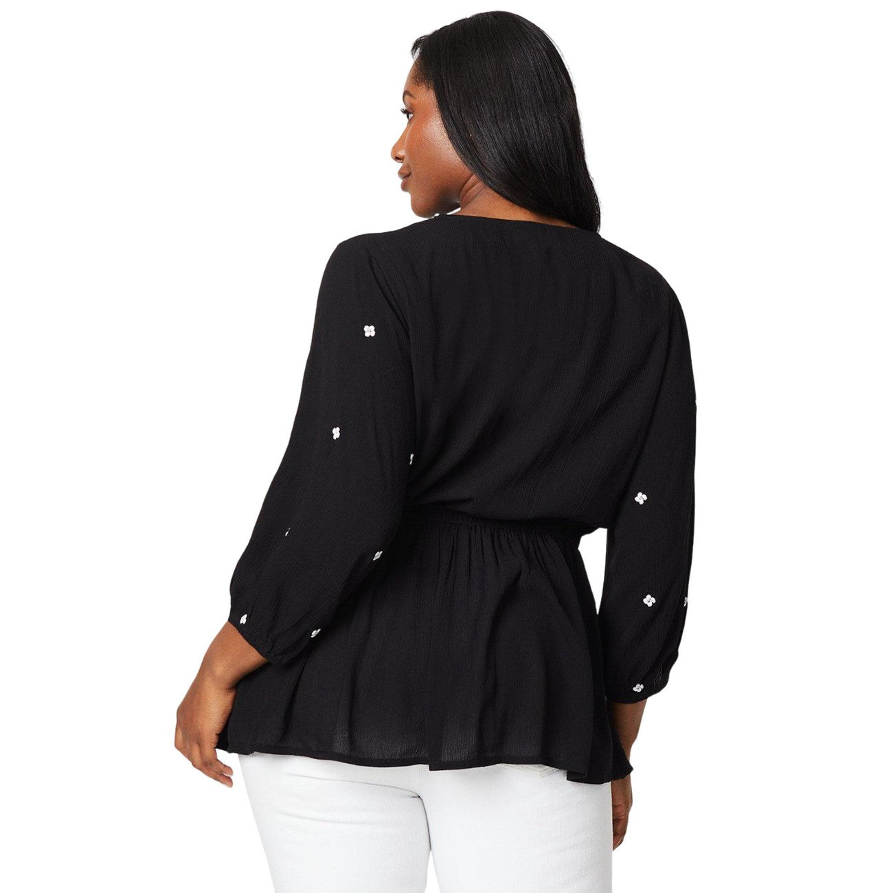 Black - Back - Dorothy Perkins Womens-Ladies Embroidered Crinkle Plus Top