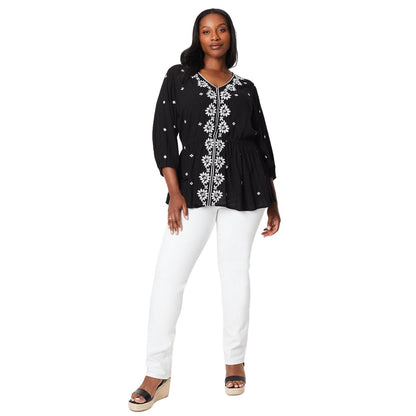 Black - Side - Dorothy Perkins Womens-Ladies Embroidered Crinkle Plus Top