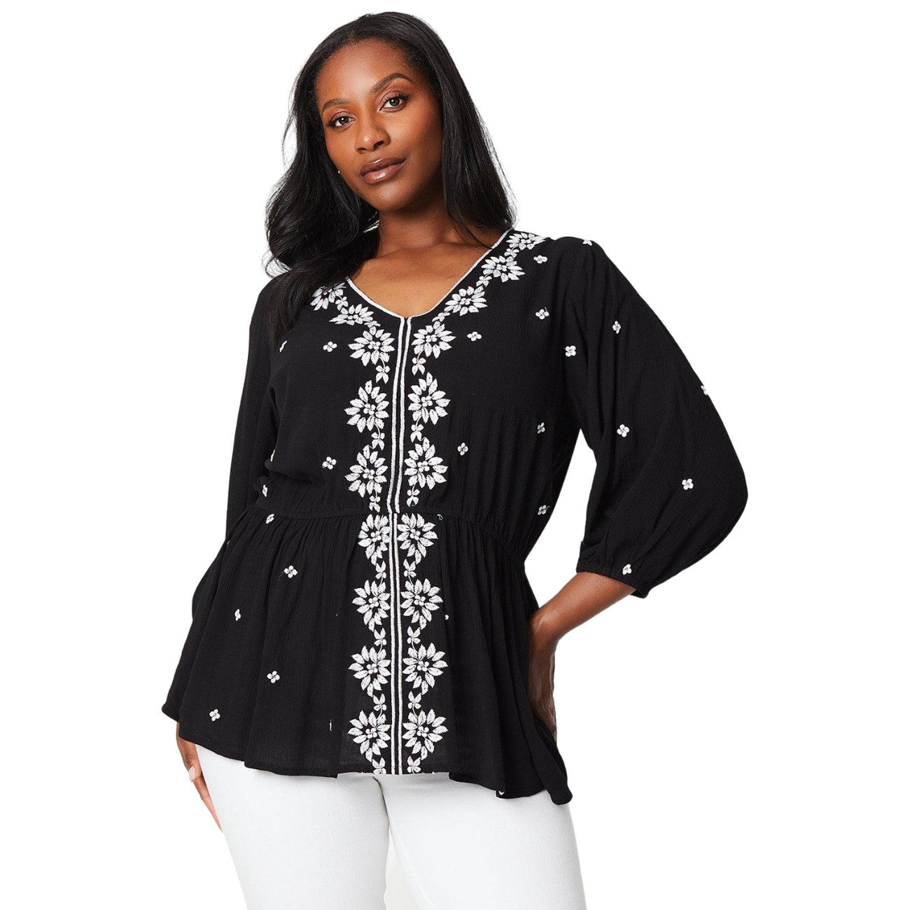 Black - Front - Dorothy Perkins Womens-Ladies Embroidered Crinkle Plus Top