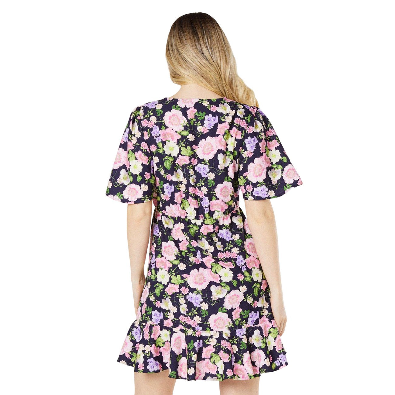 Black-Pink - Back - Dorothy Perkins Womens-Ladies Floral Tiered Hem Mini Dress