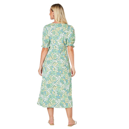 Green - Back - Dorothy Perkins Womens-Ladies Floral Front Tie Midi Dress
