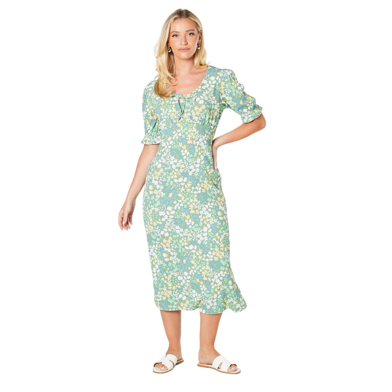 Green - Front - Dorothy Perkins Womens-Ladies Floral Front Tie Midi Dress