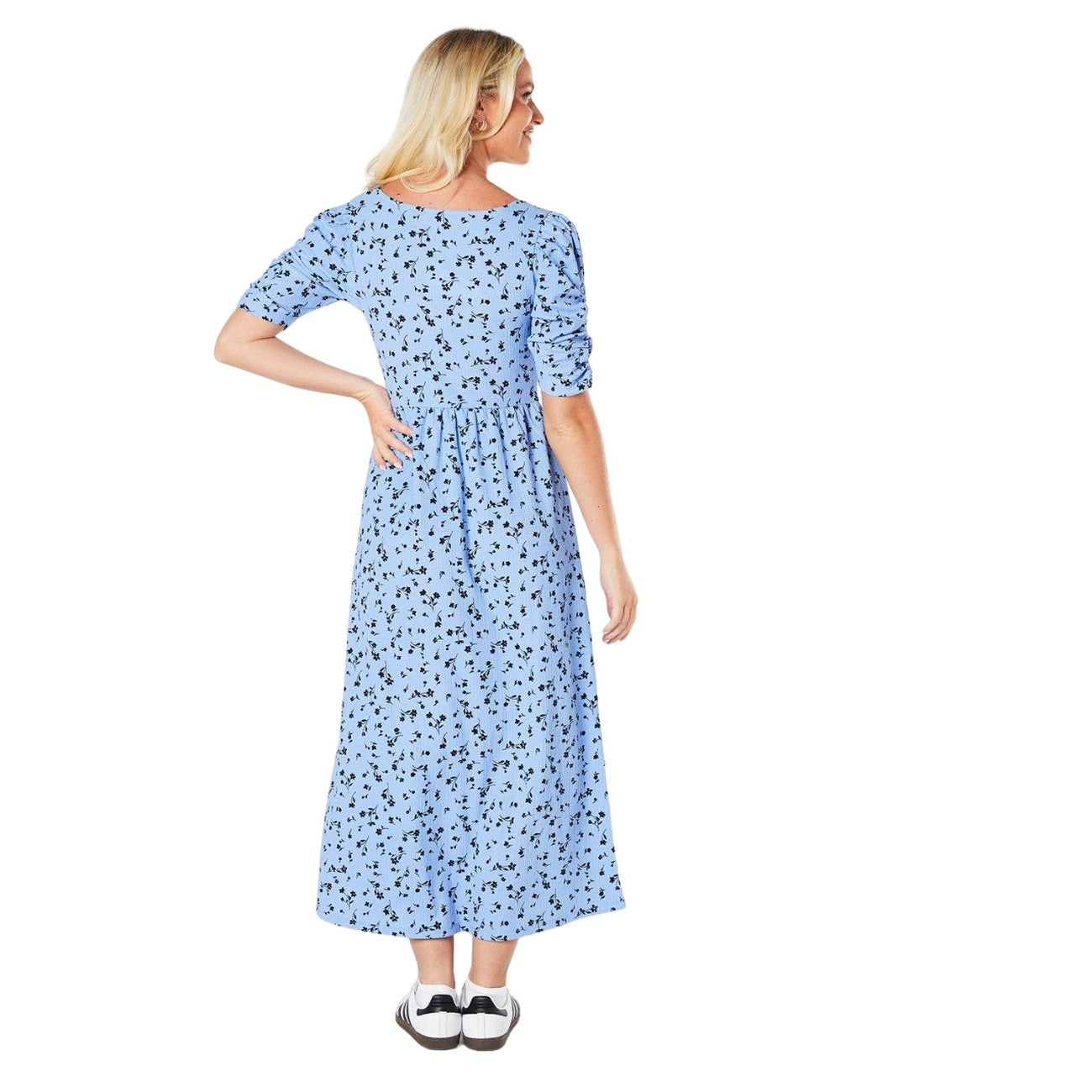 Purple - Back - Dorothy Perkins Womens-Ladies Spaced Floral Ruched Front Midi Dress