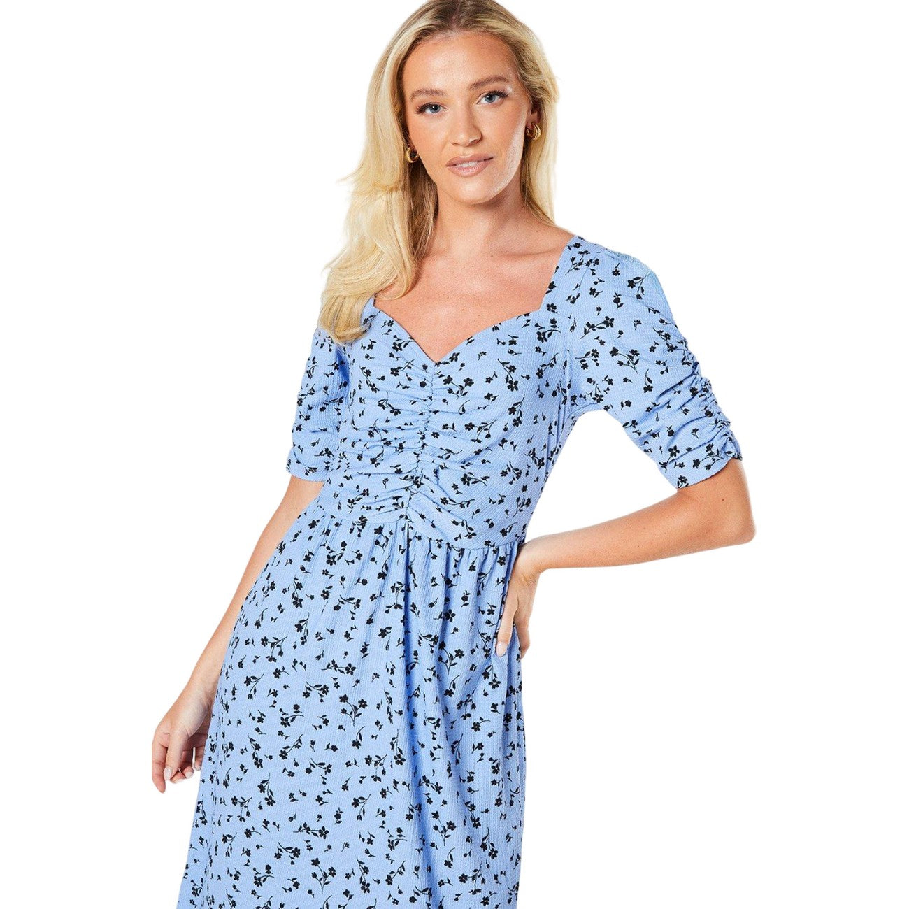 Purple - Side - Dorothy Perkins Womens-Ladies Spaced Floral Ruched Front Midi Dress