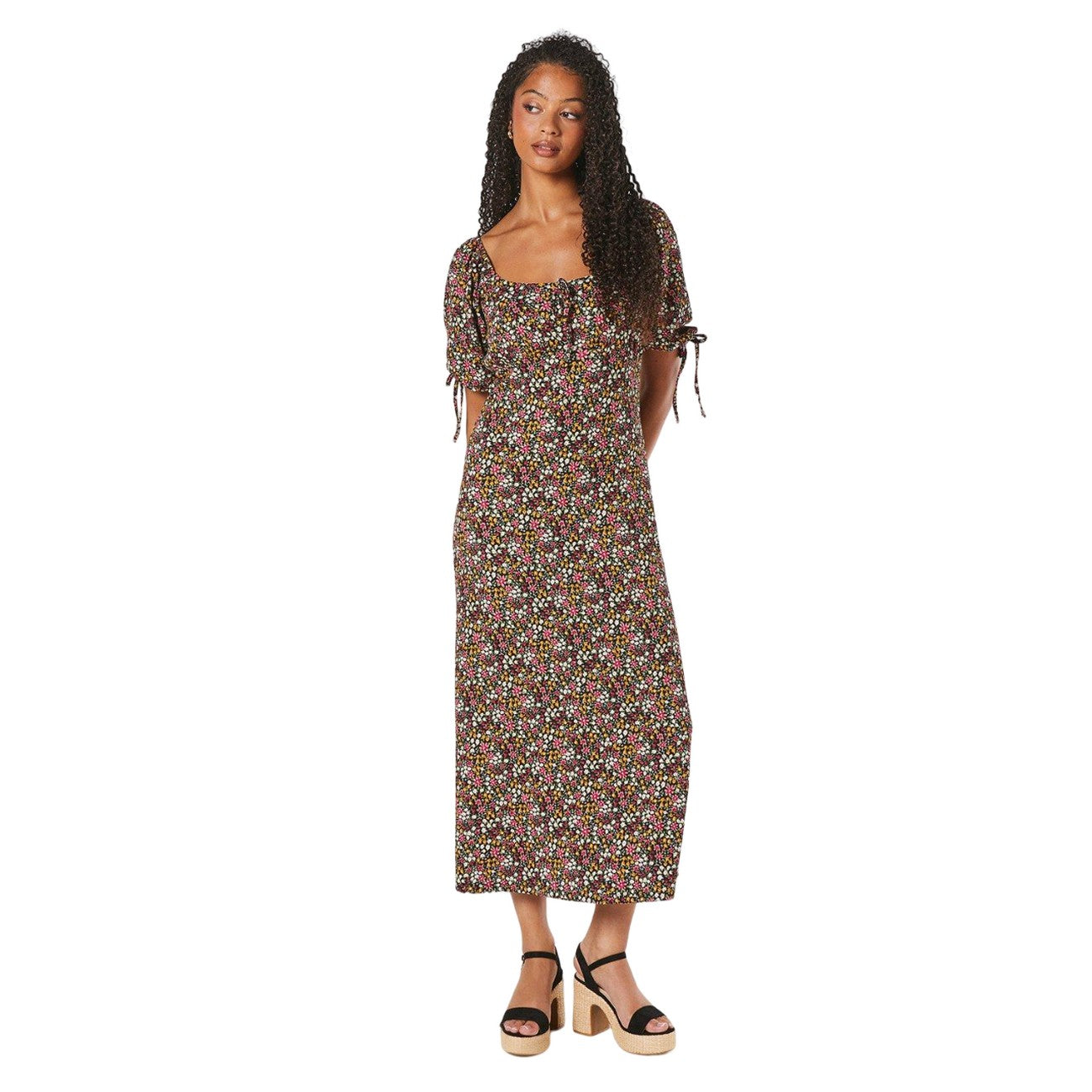 Multicoloured - Front - Dorothy Perkins Womens-Ladies Floral Tie Detail Tall Midi Dress