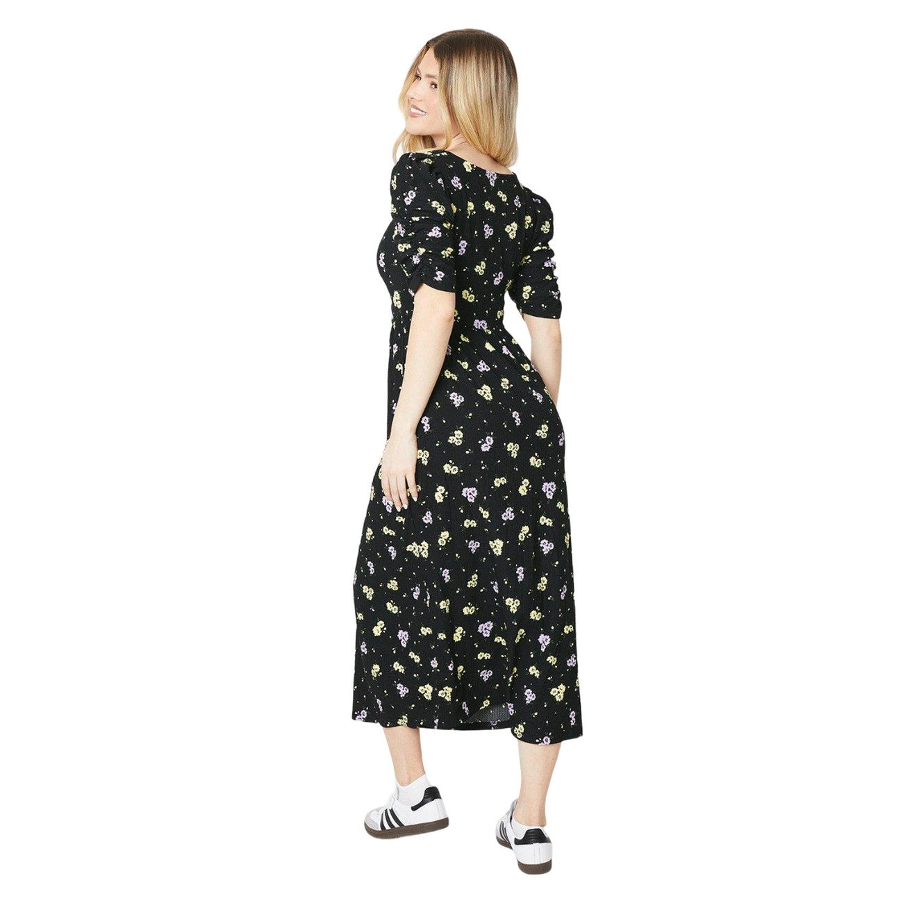 Black - Back - Dorothy Perkins Womens-Ladies Ditsy Floral Ruched Front Midi Dress