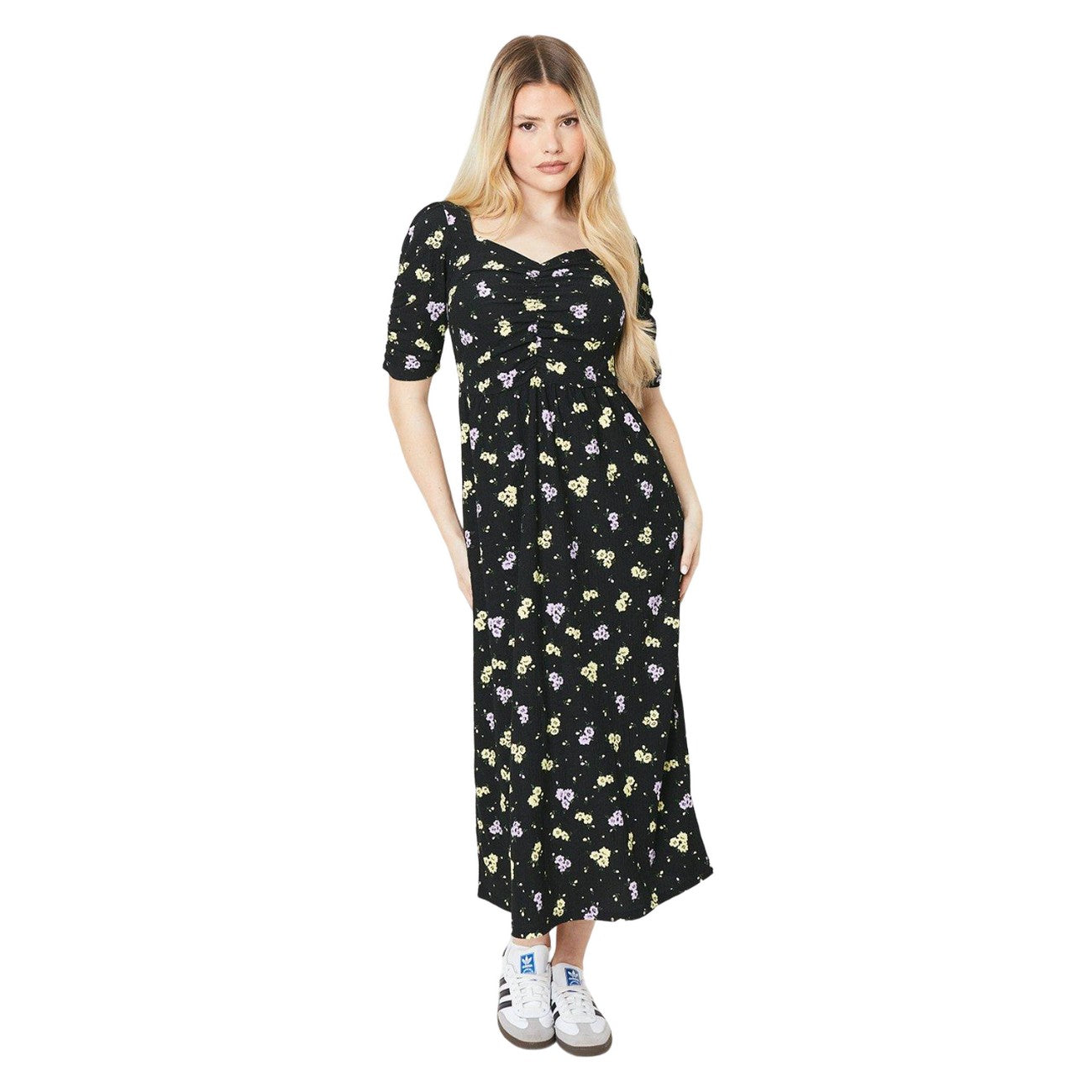 Black - Front - Dorothy Perkins Womens-Ladies Ditsy Floral Ruched Front Midi Dress