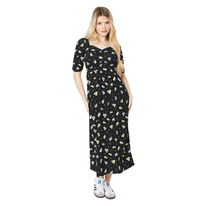 Black - Front - Dorothy Perkins Womens-Ladies Ditsy Floral Ruched Front Midi Dress