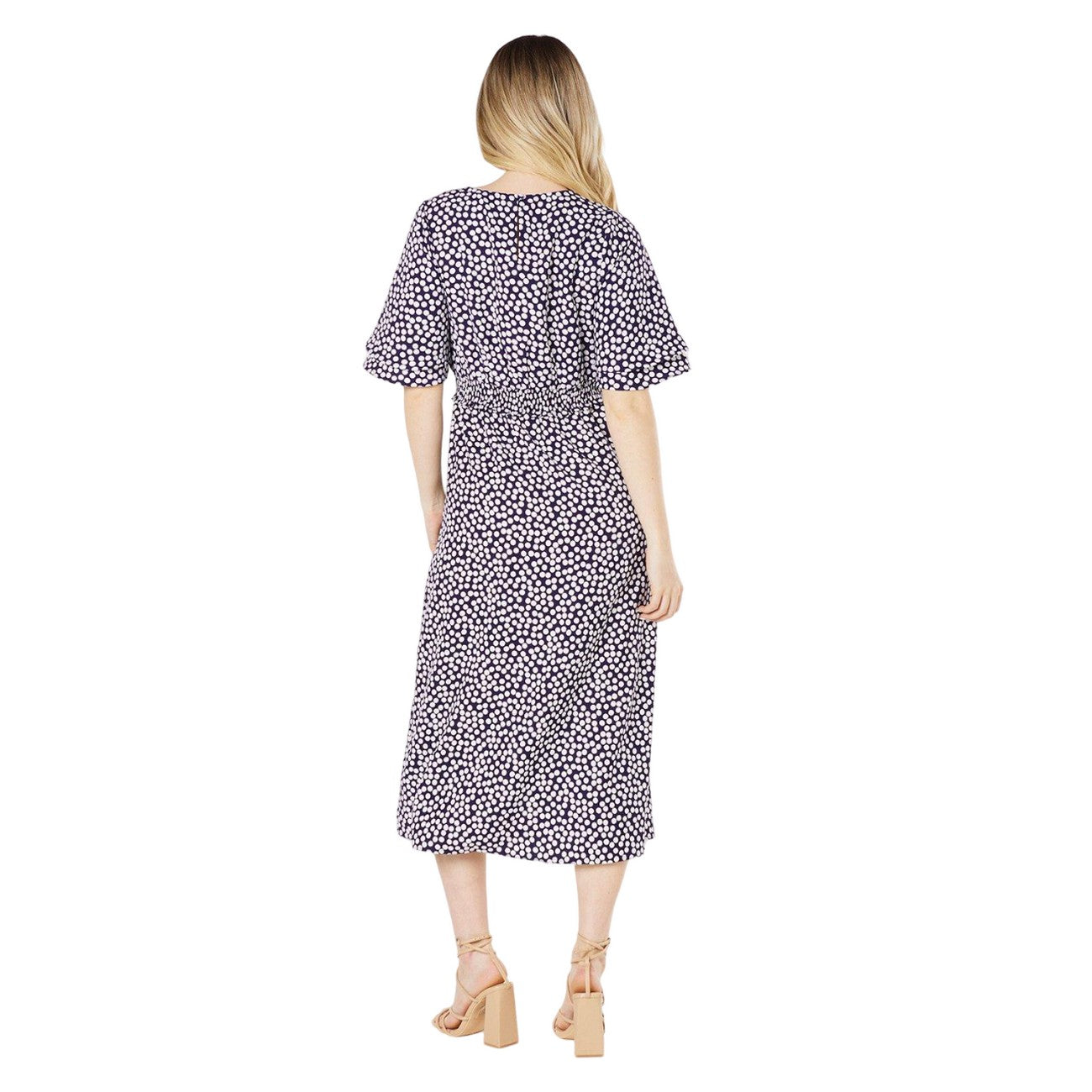 Navy - Back - Dorothy Perkins Womens-Ladies Spotted Shirred Waist Double Frill Midi Dress