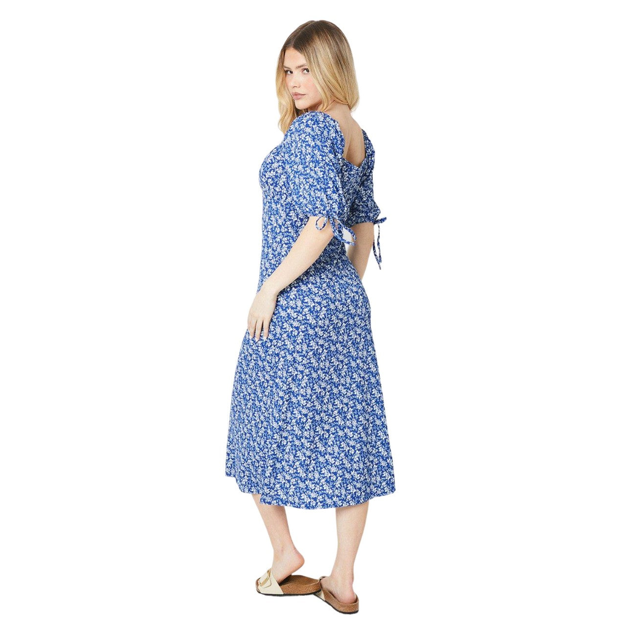 Cobalt - Back - Dorothy Perkins Womens-Ladies Ditsy Print Tie Detail Midi Dress