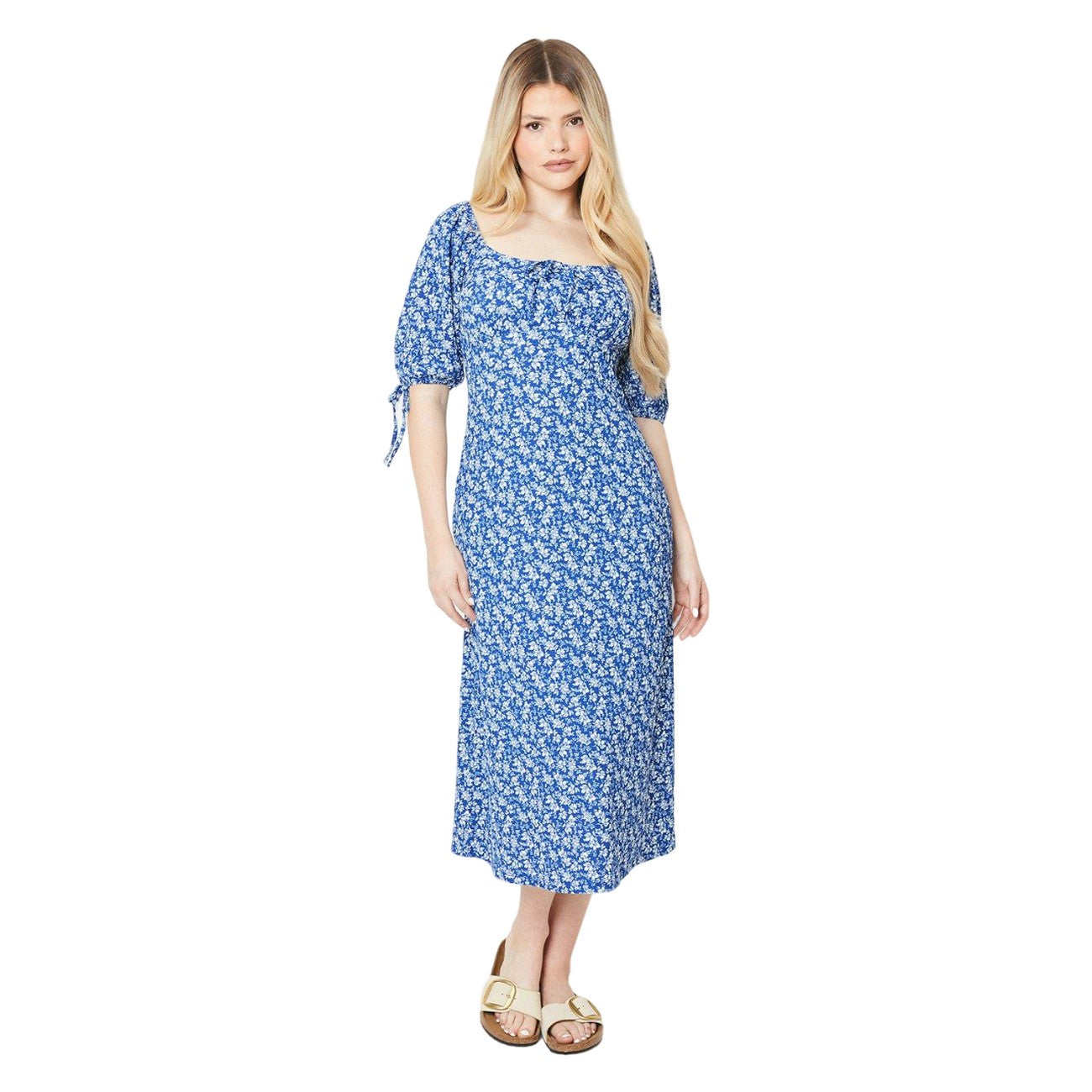 Cobalt - Front - Dorothy Perkins Womens-Ladies Ditsy Print Tie Detail Midi Dress