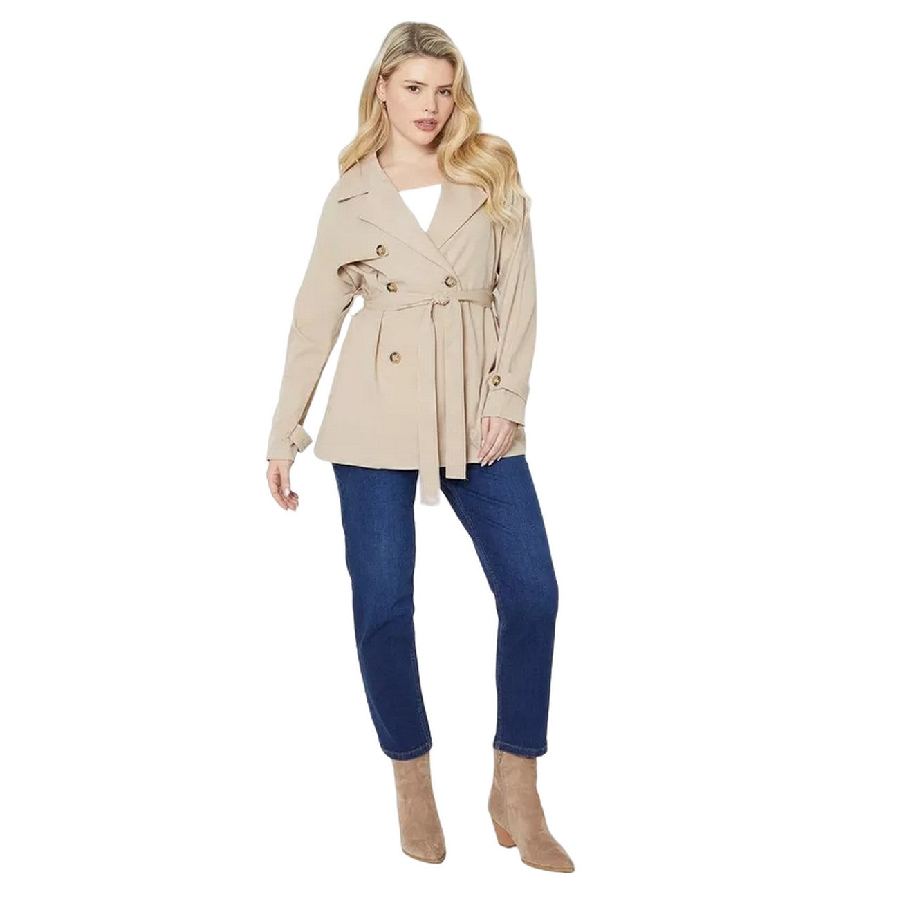 Stone - Side - Dorothy Perkins Womens-Ladies Short Trench Coat