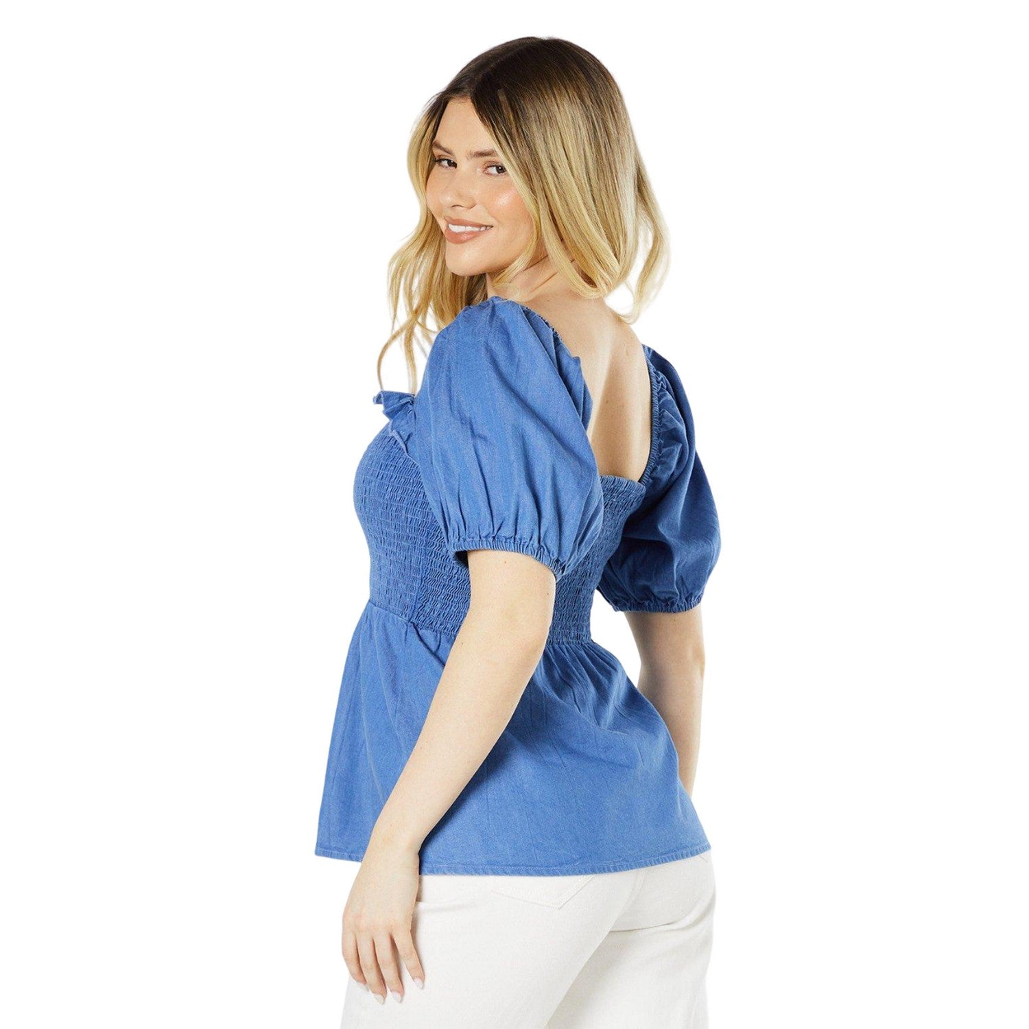 Blue - Back - Dorothy Perkins Womens-Ladies Shirred Top