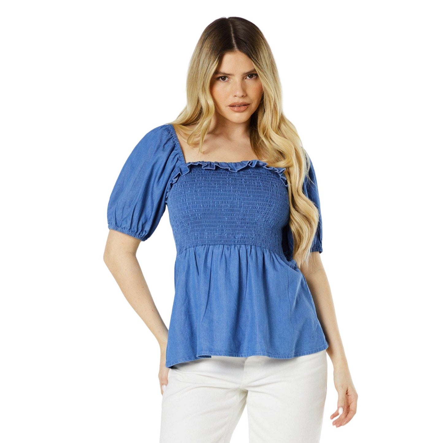 Blue - Front - Dorothy Perkins Womens-Ladies Shirred Top