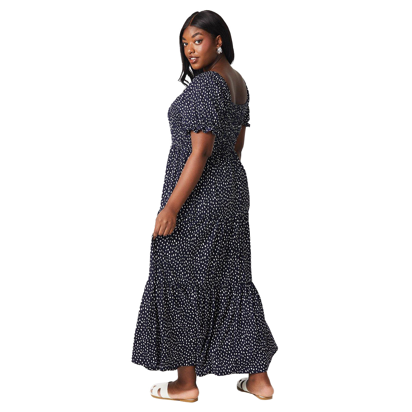 Navy - Back - Dorothy Perkins Womens-Ladies Spotted Shirred Plus Maxi Dress