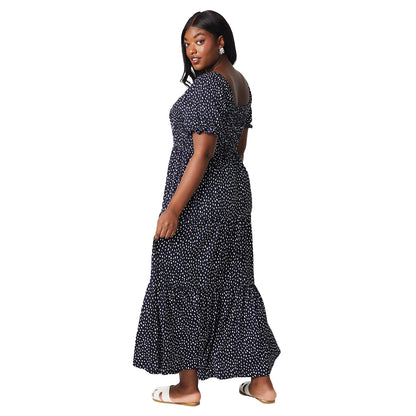Navy - Back - Dorothy Perkins Womens-Ladies Spotted Shirred Plus Maxi Dress