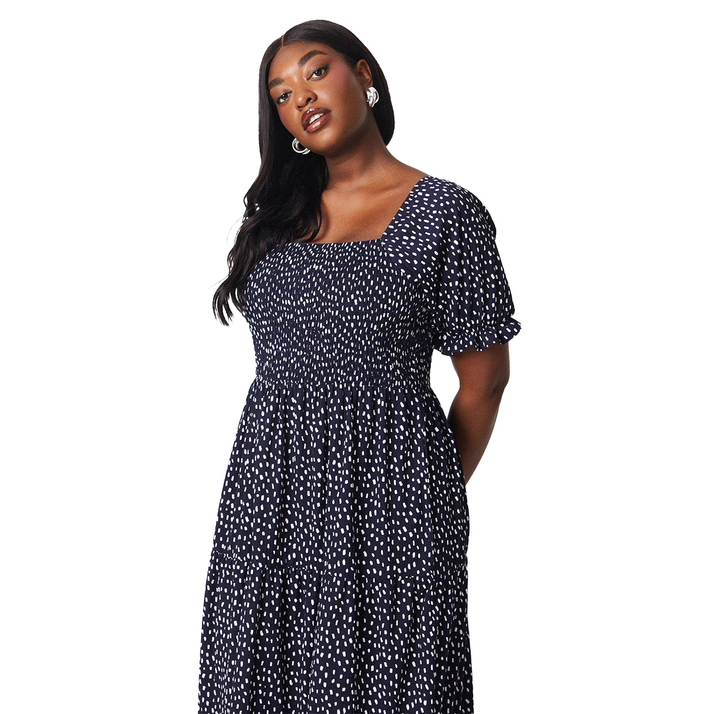 Navy - Lifestyle - Dorothy Perkins Womens-Ladies Spotted Shirred Plus Maxi Dress