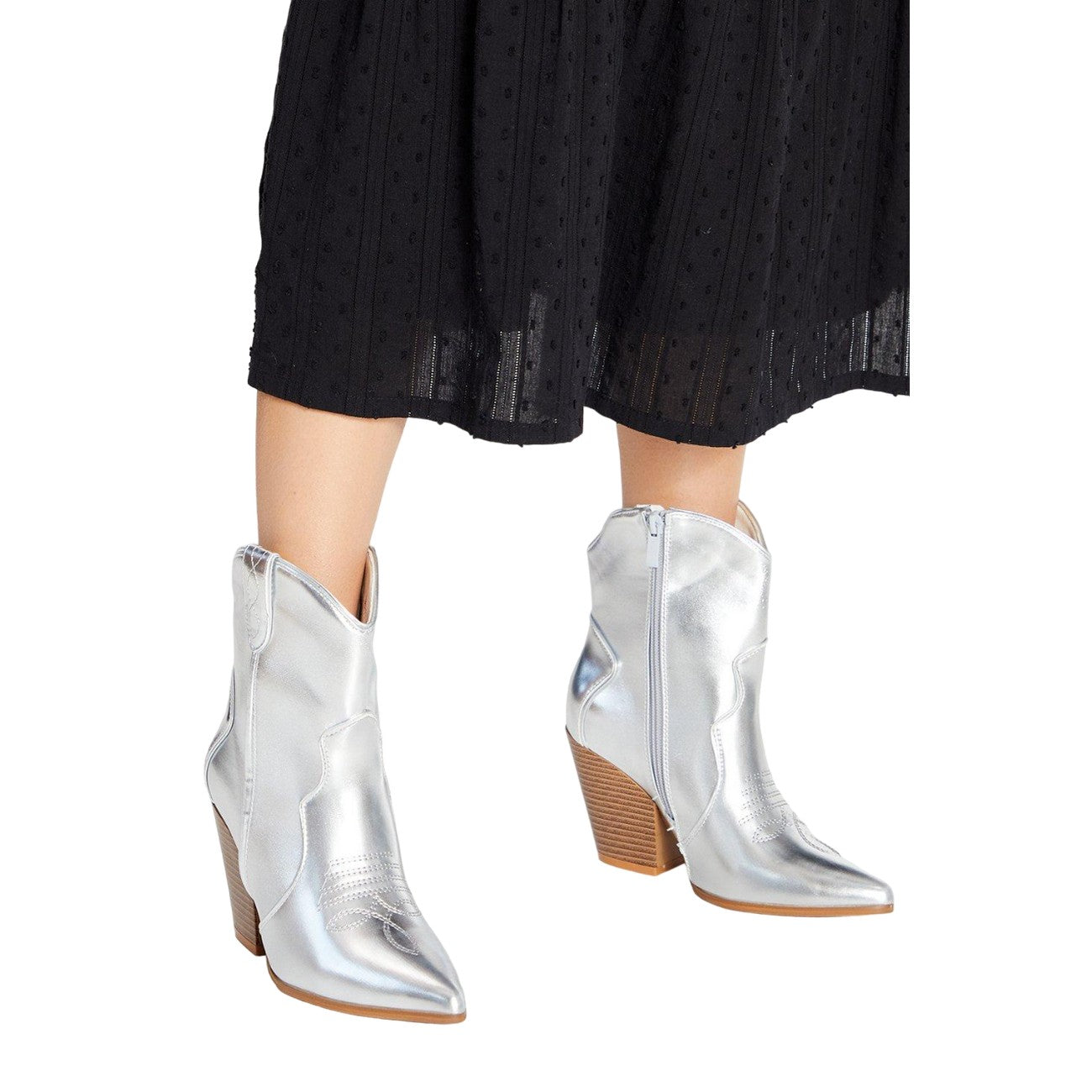 Silver - Side - Faith Womens-Ladies Montie Stitch Detail Cowboy Boots