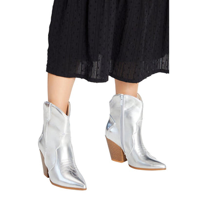 Silver - Side - Faith Womens-Ladies Montie Stitch Detail Cowboy Boots
