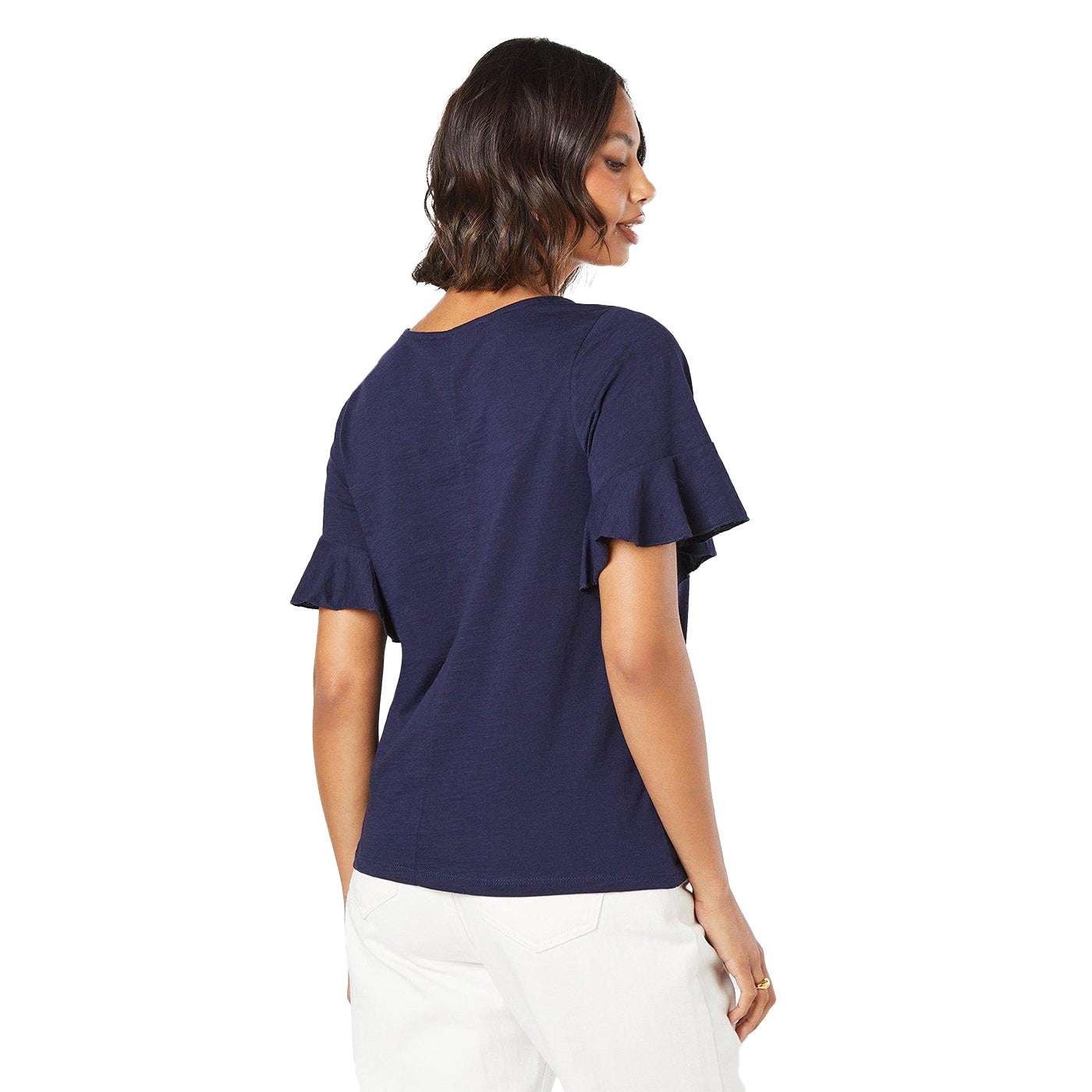 Navy - Back - Dorothy Perkins Womens-Ladies Cotton Frill Top