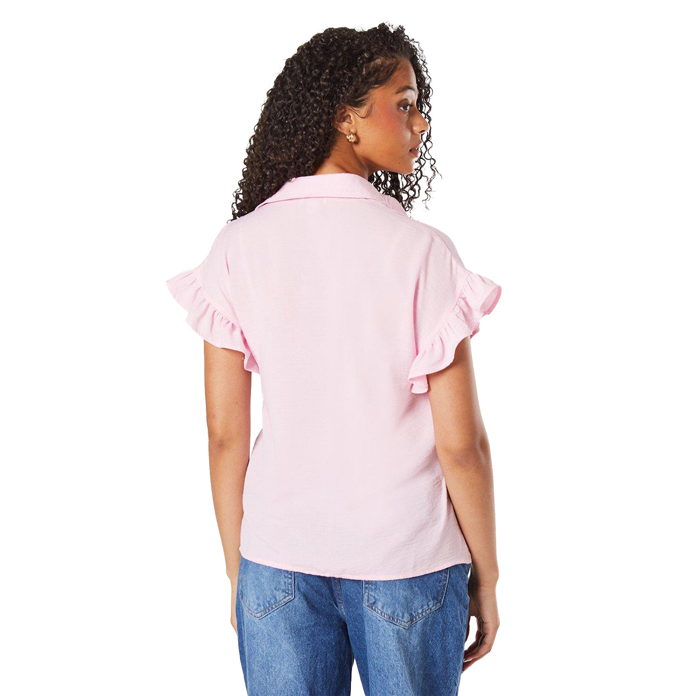 Pink - Back - Dorothy Perkins Womens-Ladies Button Through Tall Ruffle Shirt