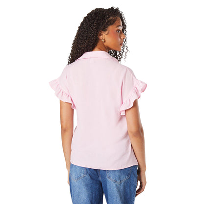 Pink - Back - Dorothy Perkins Womens-Ladies Button Through Tall Ruffle Shirt