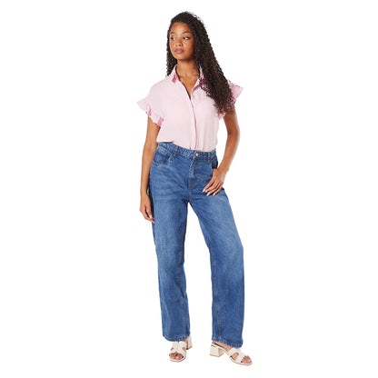 Pink - Lifestyle - Dorothy Perkins Womens-Ladies Button Through Tall Ruffle Shirt