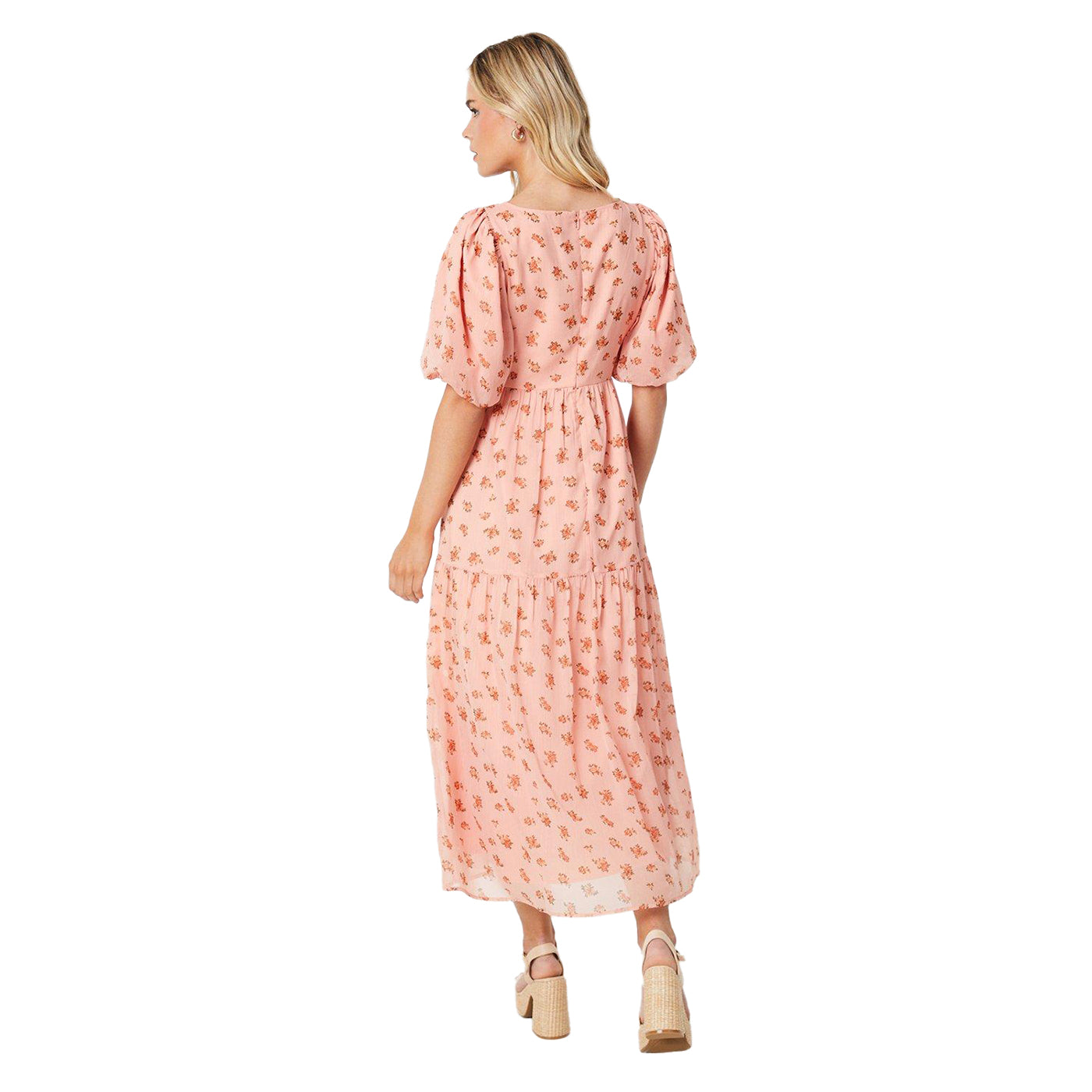 Pink - Back - Dorothy Perkins Womens-Ladies Tiered Chiffon Front Tie Petite Midi Dress