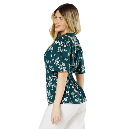 Green - Back - Dorothy Perkins Womens-Ladies Ditsy Floral Twist Neck Blouse