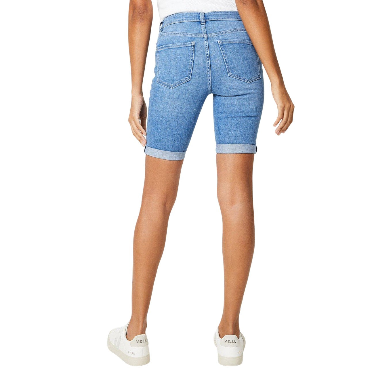 Light Wash - Back - Dorothy Perkins Womens-Ladies Denim Stretch Petite Shorts