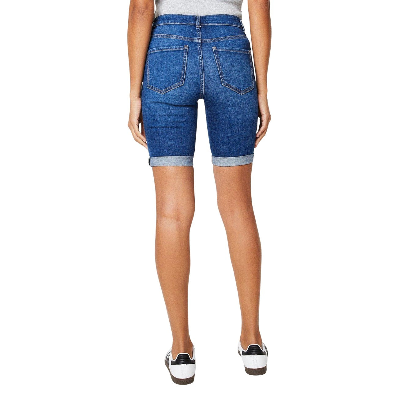Mid Wash - Back - Dorothy Perkins Womens-Ladies Denim Stretch Petite Shorts