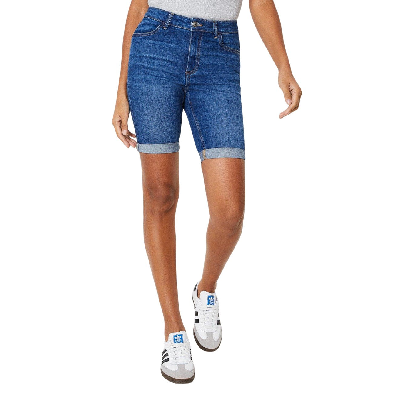 Mid Wash - Side - Dorothy Perkins Womens-Ladies Denim Stretch Petite Shorts