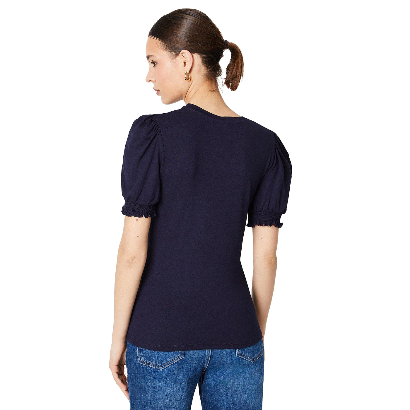 Navy - Back - Dorothy Perkins Womens-Ladies Shirred Cuff Top