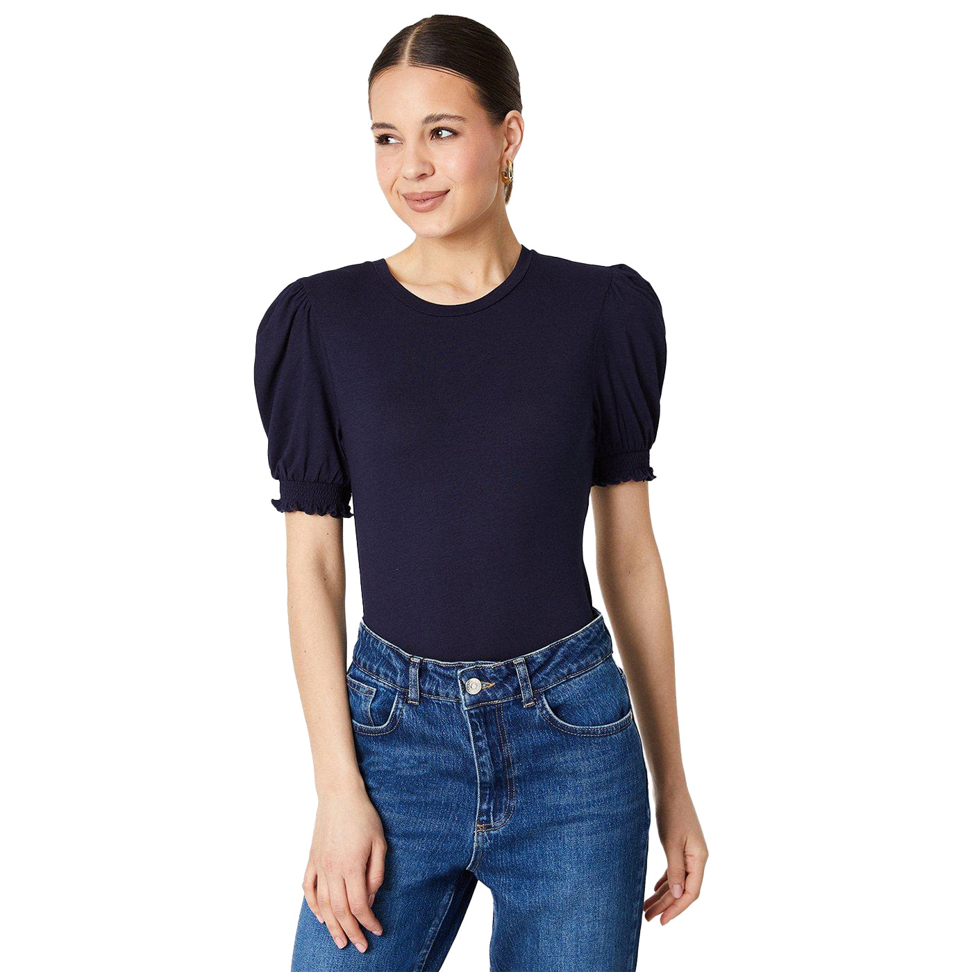Navy - Front - Dorothy Perkins Womens-Ladies Shirred Cuff Top