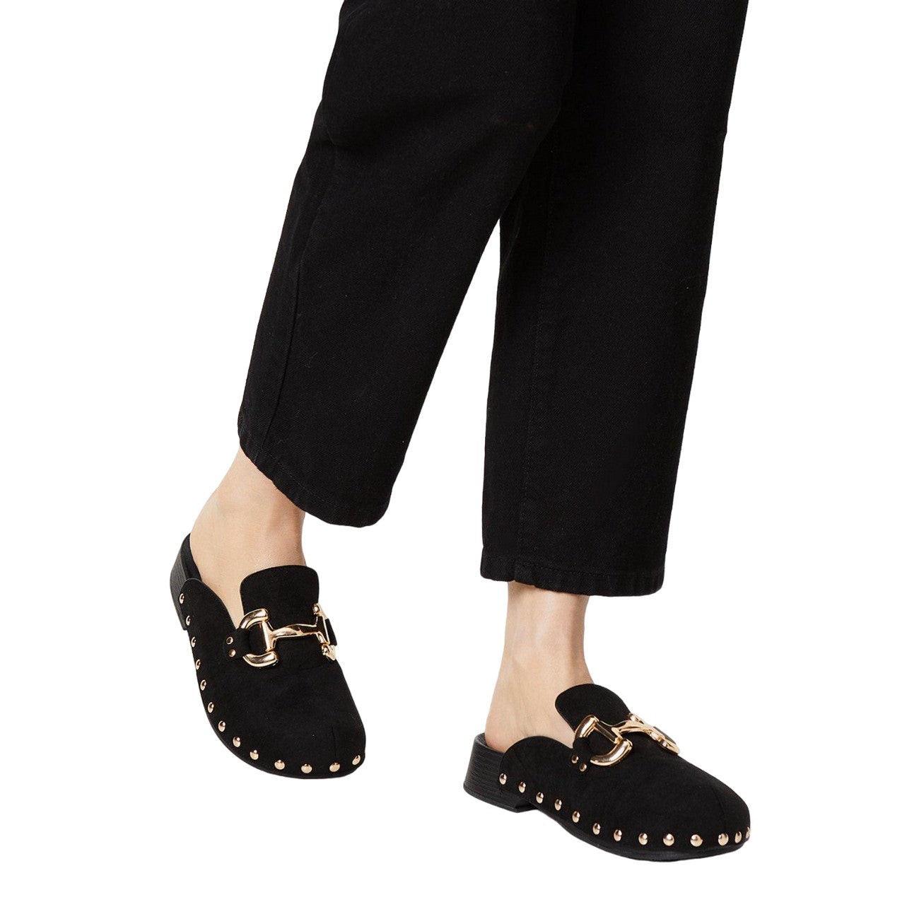 Natural Black - Side - Faith Womens-Ladies Mon Snaffle Detail Closed Toe Mules