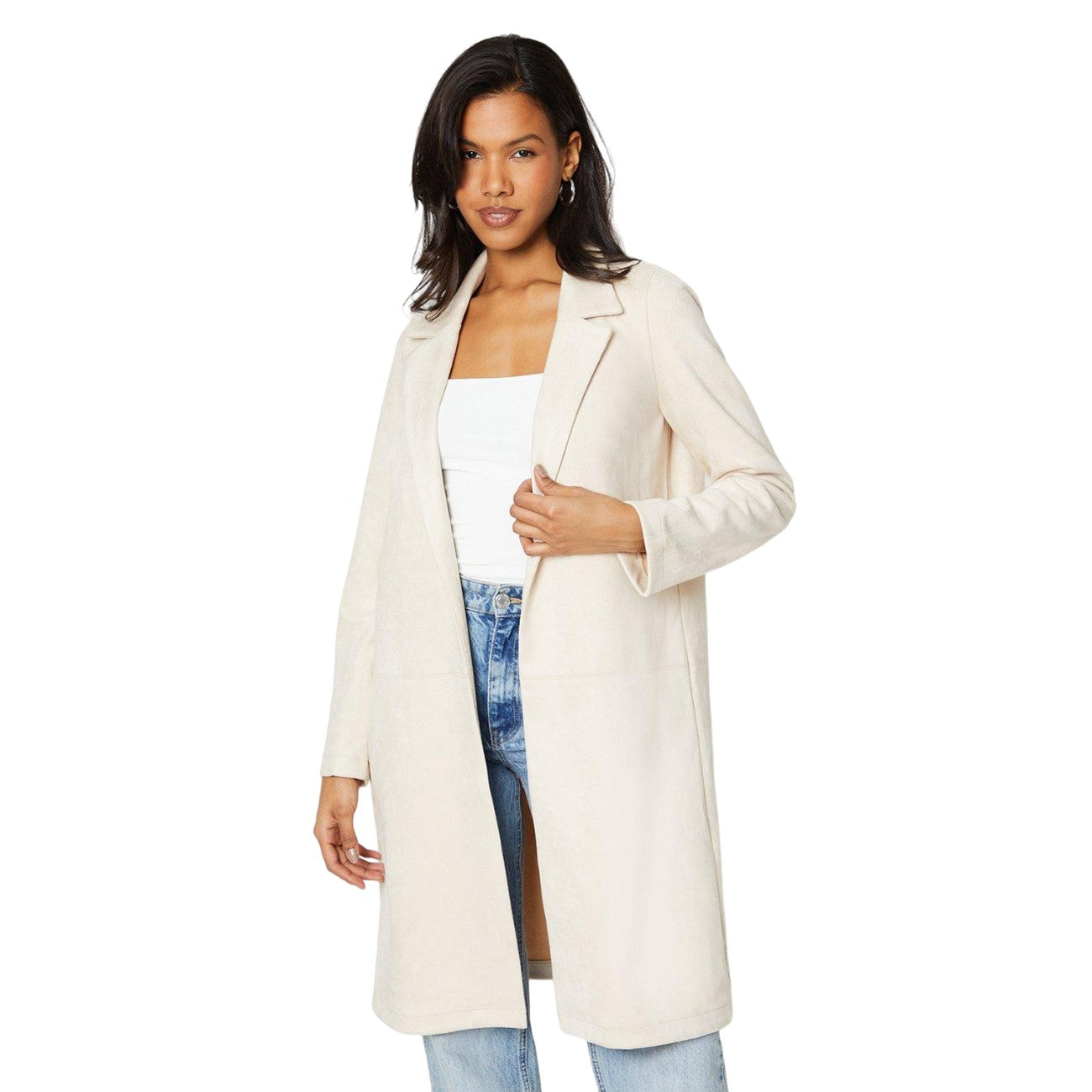 Stone - Front - Dorothy Perkins Womens-Ladies Suedette Longline Jacket