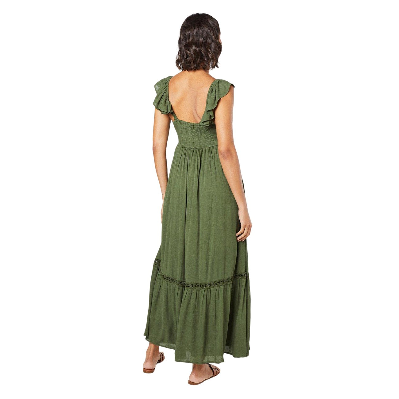 Khaki Green - Back - Dorothy Perkins Womens-Ladies Tiered Strappy Maxi Dress