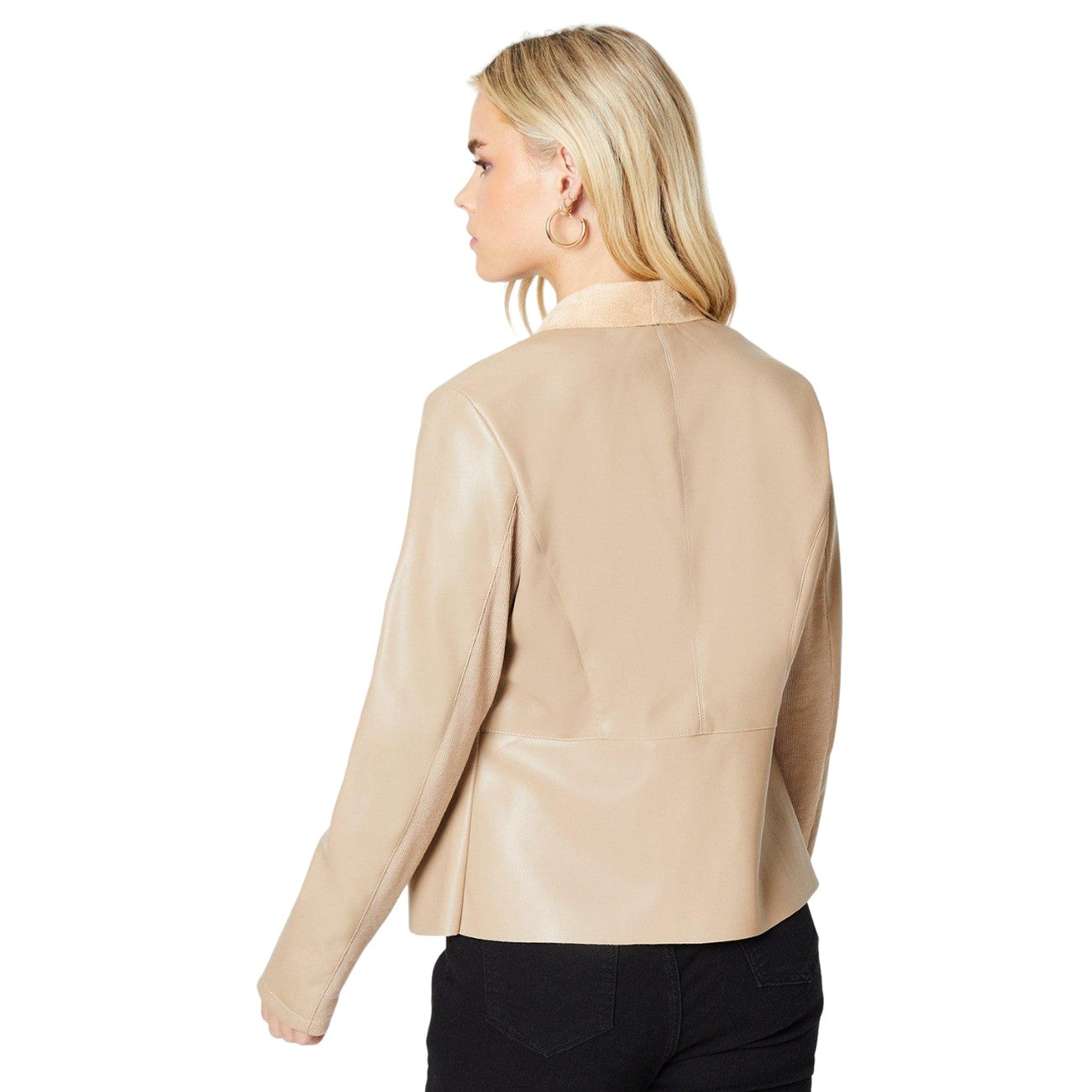 Taupe - Back - Dorothy Perkins Womens-Ladies Faux Leather Waterfall Collar Petite Jacket