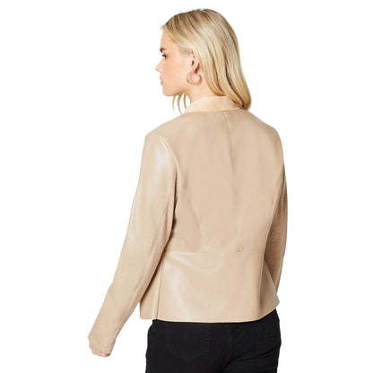 Taupe - Back - Dorothy Perkins Womens-Ladies Faux Leather Waterfall Collar Petite Jacket